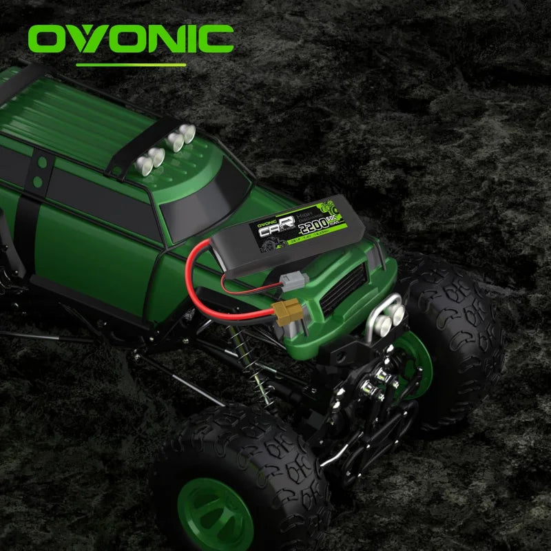 OVONIC 7.4V 2200mAh 50C 2S Lipo Battery, XT60 & TRX Plug, 87×33×18mm, for RC Vehicles – 2 Packs