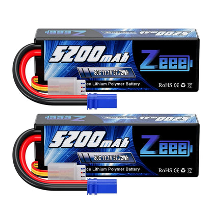 1/2pcs Zeee 3S 5200mAh LiPo Battery, Zeee 5200mAh 11.1V 80C LiPo battery, 57.72Wh, hardcase, multiple plug options, RoHS CE certified, ideal for RC cars, buggies, trucks, and FPV drones.