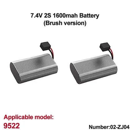 GANGBIBAO Lipo Battery, Two 7.4V 2S 1600mAh brush-type batteries (model 9522, 02-ZJ04), each with connectors included.