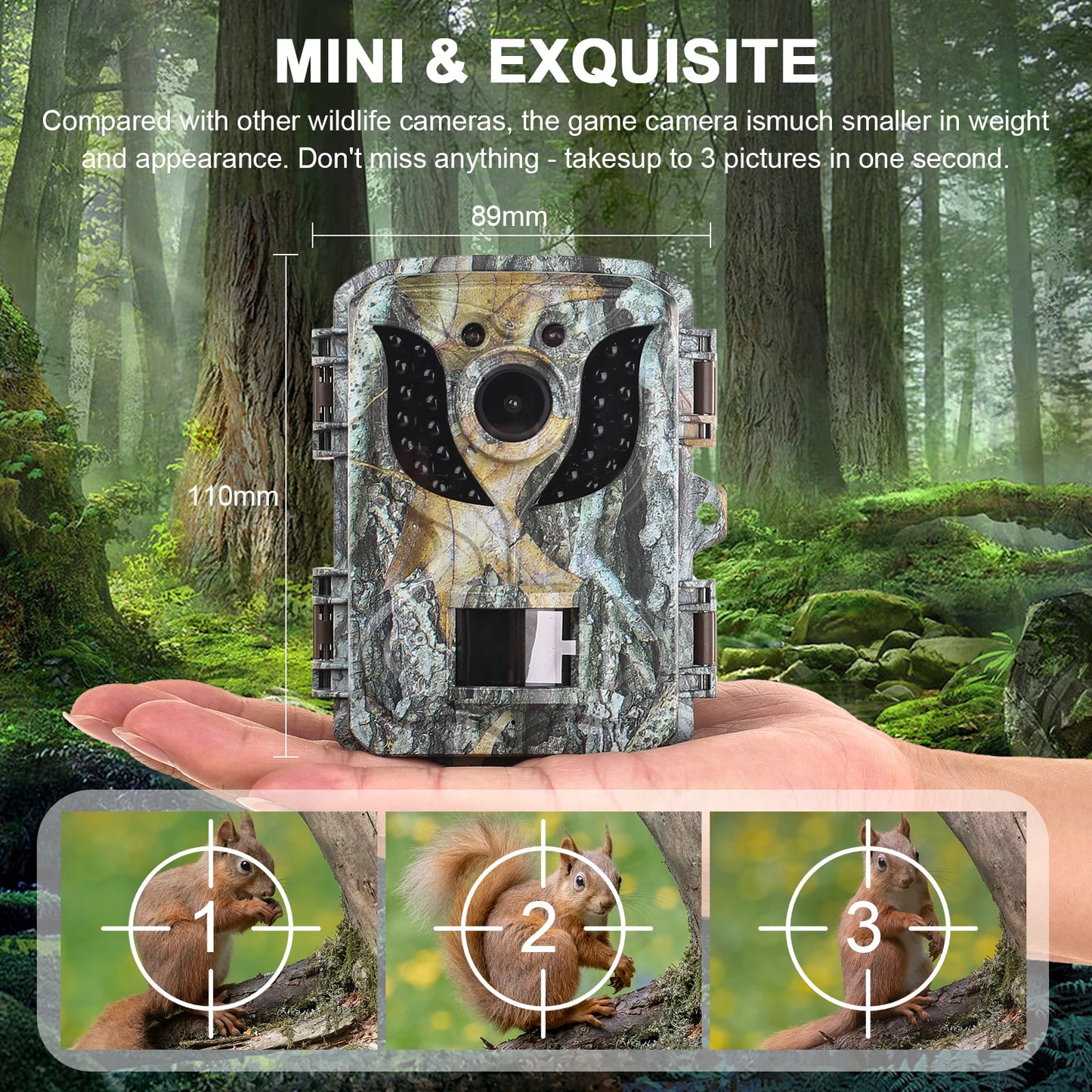 This mini game camera is small and lightweight, capturing up to 3 photos per second without missing a shot.