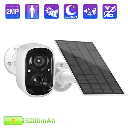 Techage 2MP Solar Camera - Wireless Solar Panel Rechargeable Outdoor Two way Audio Built in Battery Wifi IP Camera 5200mAh Color Night Vision