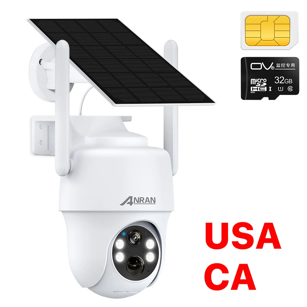 ANRAN G1 2K 3MP Solor Security Camera - SIM Card 4G Battery Camera Security Protection PIR Humaniod Detection Home Video Surveillance