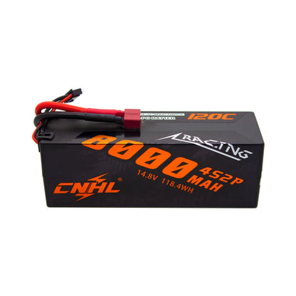 CNHL 3S/4S LiPo Battery, CNHL 8000mAh 14.8V 120C LiPo battery with T/EC5 plug, designed for high-performance racing applications, offering durable power and reliable connectivity.