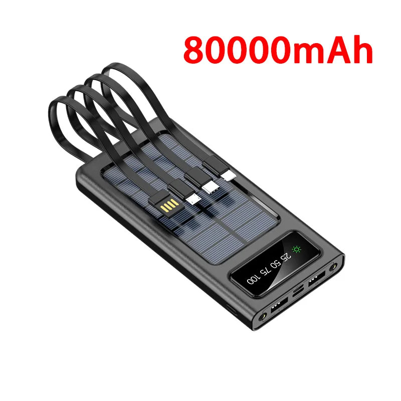 OnePlus 200000mAh Solar Power Bank – Built-in 4 Cables, Dual USB, LED Flashlight, Two-Way Quick Charge