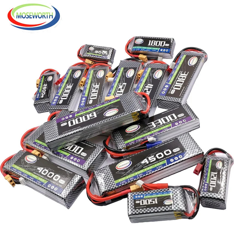 MOSEWORTH LiPo Battery 2S/3S/4S/6S 1300–6000mAh, 30C–60C, 7.4–22.2V for RC Drone, Airplane, Car, Helicopter
