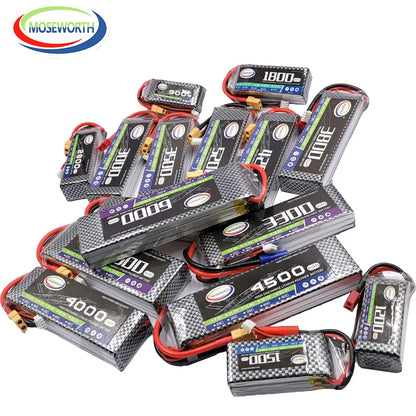 MOSEWORTH LiPo Battery 2S/3S/4S/6S 1300–6000mAh, 30C–60C, 7.4–22.2V for RC Drone, Airplane, Car, Helicopter