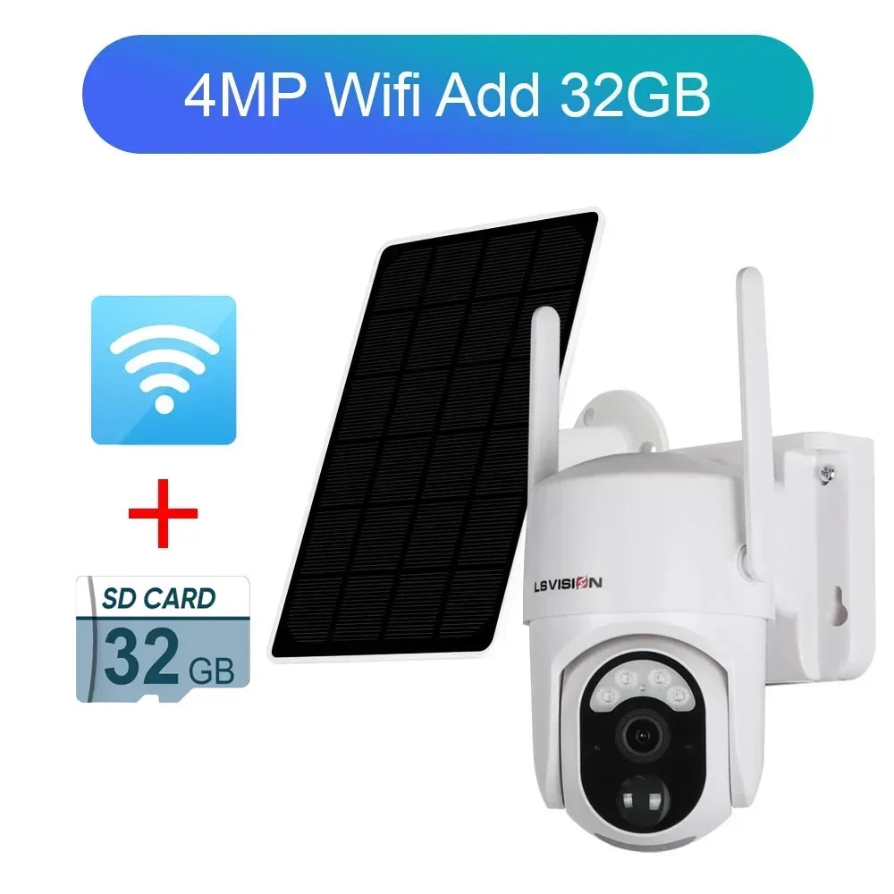 LS VISION 4MP Solar Camera, 4MP Wifi Add 32GB LSVISifin SD CARD 32G