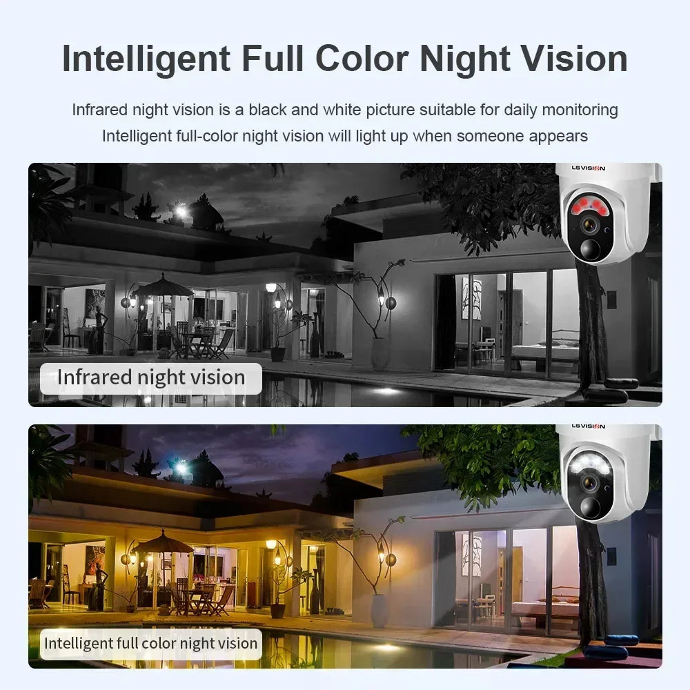 LS VISION 4MP Solar Camera, Intelligent full-color night vision will light up when someone appears Uaeani Infrare