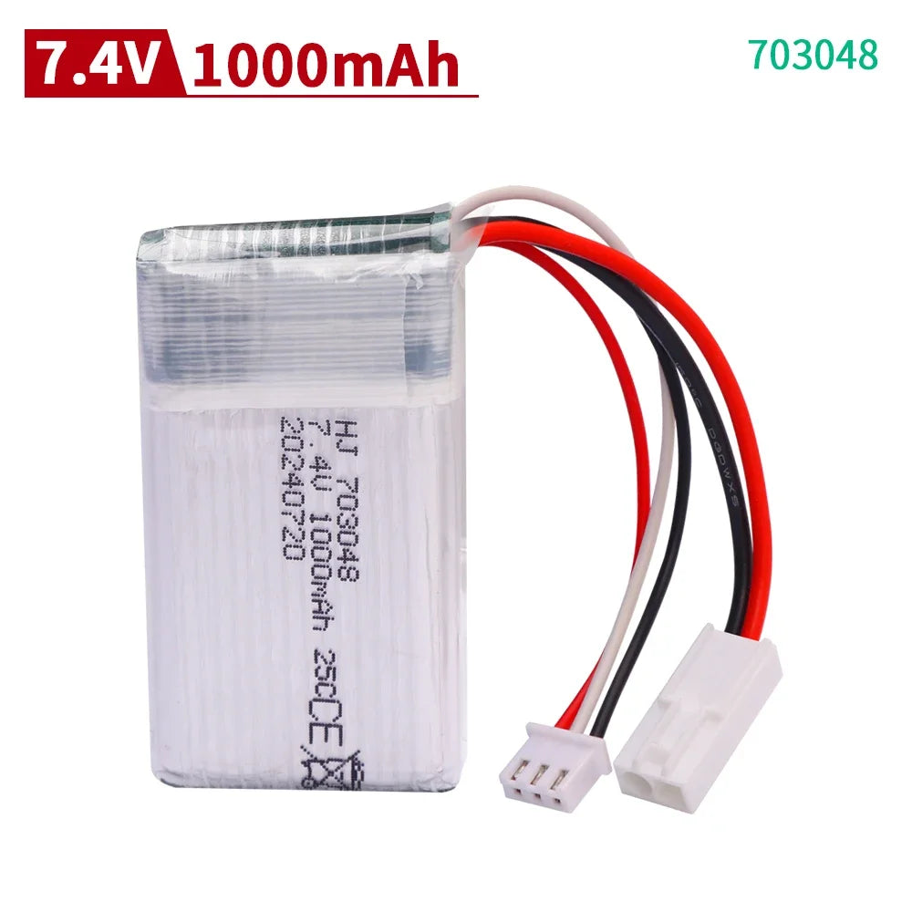 7.4V 1200mAh 25C 703048 Lipo Battery 2S with JST/SM/T/EL-2P/Tamiya Plug for MJXRC X600 RC Drone Replacement