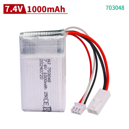 7.4V 1200mAh 25C 703048 Lipo Battery 2S with JST/SM/T/EL-2P/Tamiya Plug for MJXRC X600 RC Drone Replacement