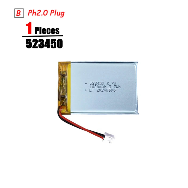L7ADFJ 3.7V Lipo Battery, 3000mAh Li-Polymer Pouch, PH 2.0 2‑pin Plug, 1S1P, Protective Board, CE RoHS KC