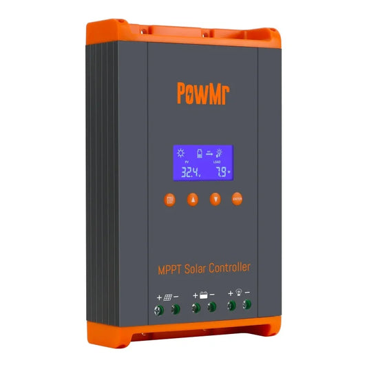 PowMr HHJ60-PRO 60A MPPT solar charge controller front view with LCD display and buttons