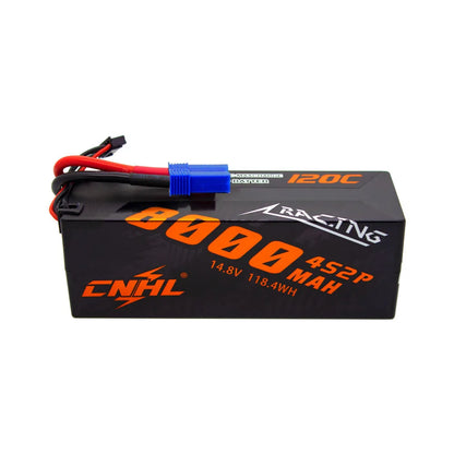 CNHL 3S/4S LiPo Battery, CNHL 8000mAh 14.8V 120C racing LiPo battery with T/EC5 plug, high-performance power source for RC vehicles, offering long runtime and fast charging capabilities.