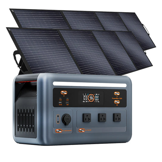 OSCAL PowerMax1800 Portable Power Station, 1024Wh LiFePO4 power station with 1800W AC output, app control, expandable design, and two 200W solar panels for versatile, portable energy.