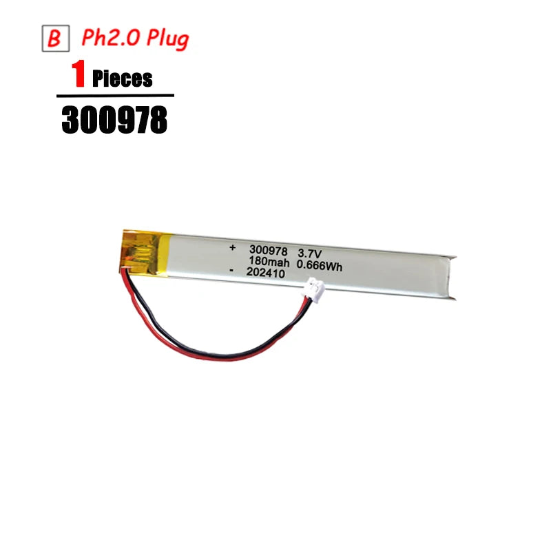 L7ADFJ 3.7V Lipo Battery, 3.7V 180mAh Li-Polymer battery with PH2.0 plug, protective board, CE/RoHS/KC certified, single piece, suitable for small electronic devices.