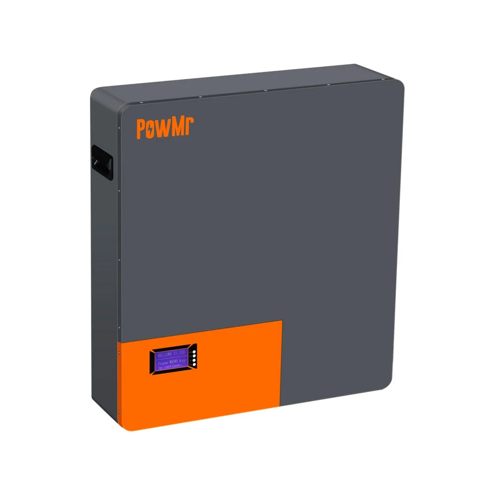 PowMr POW-LIO48200-16S 51.2V 200Ah LiFePO4 battery, wall-mount cabinet angled front view