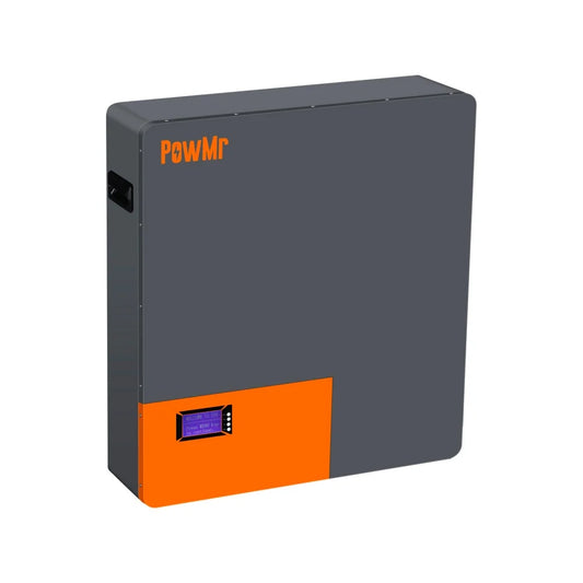 PowMr POW-LIO48200-16S 51.2V 200Ah LiFePO4 battery, wall-mount cabinet angled front view
