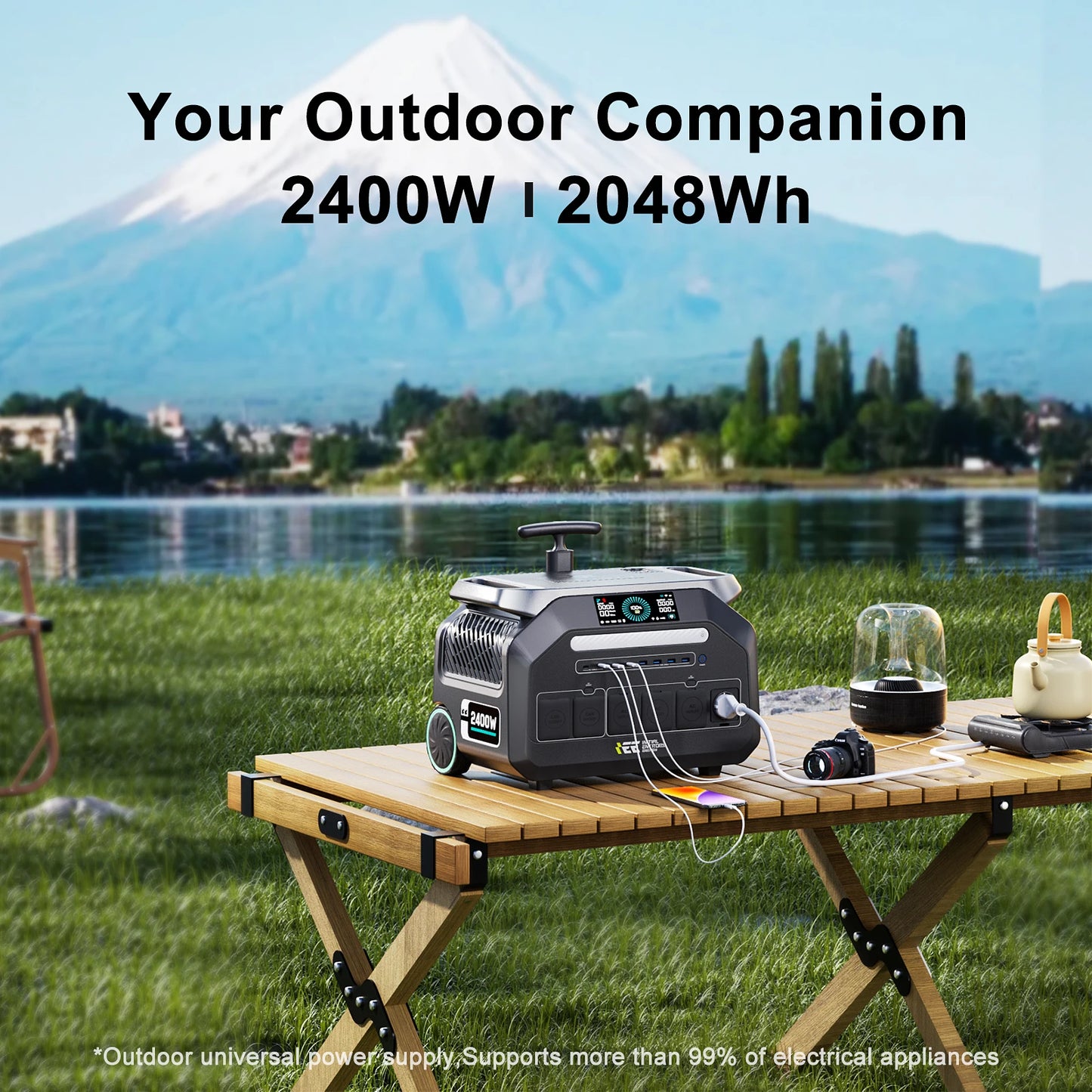 IEETEK P2400 Portable Power Station, 2400W 2048Wh outdoor power station with Wi-Fi app control, supports most appliances, perfect for camping and travel.