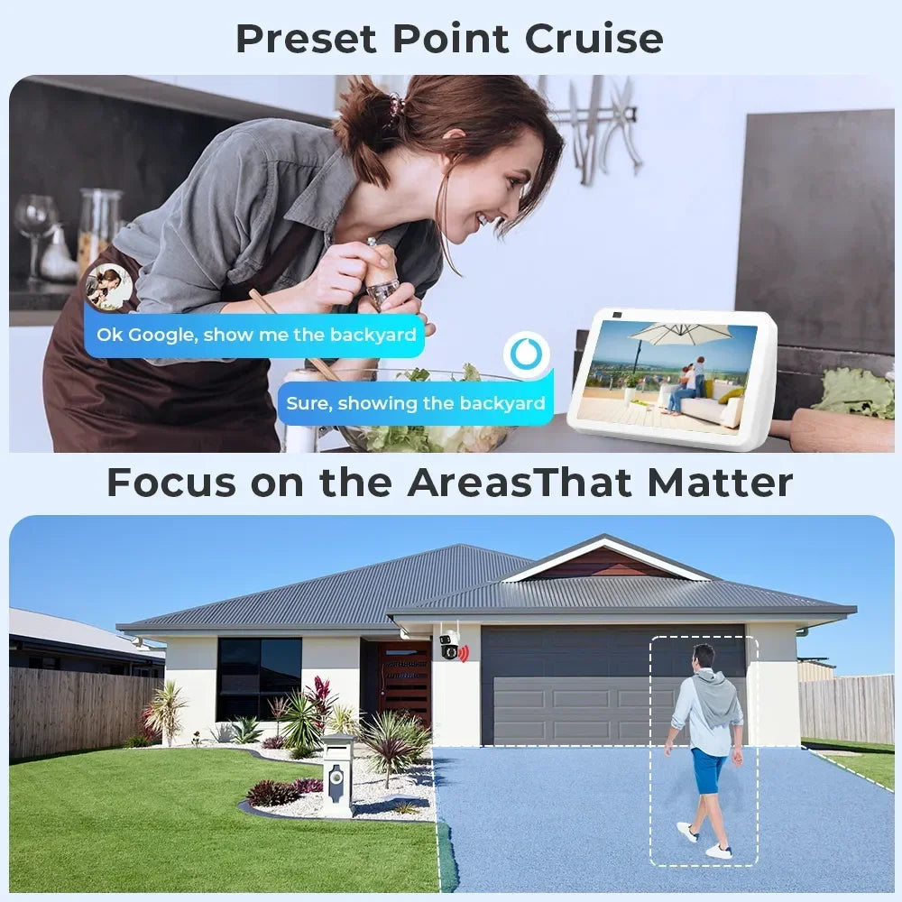 Hiseeu 9MP Camera, Easy navigation with pre-set point cruise function, access specific views with voice command.