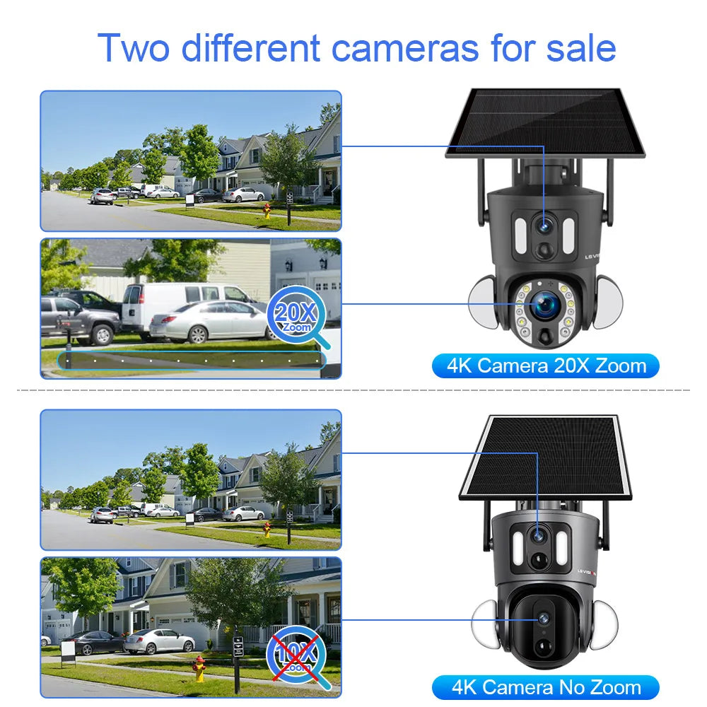 LS VISION 4K 8MP Solar Camera, LS Vision 4K camera with 20x optical zoom and dual screen display.