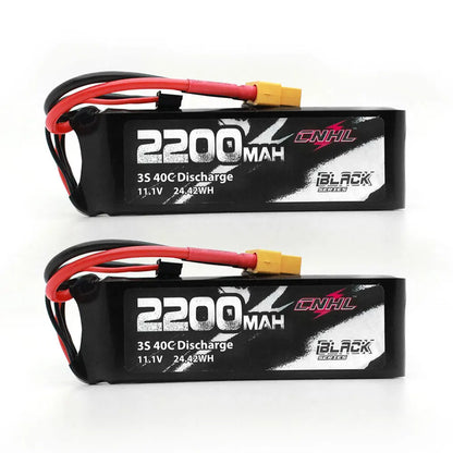2PCS CNHL 3S 11.1V Lipo Battery, Two 11.1V 2200mAh 40C LiPo batteries with XT60 plugs, ideal for RC helicopters, airplanes, and FPV drones.