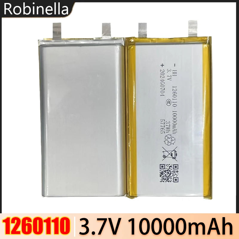 1260110 Lithium Polymer Battery 3.7V 10000mAh Li‑Po Rechargeable Cell for Power Bank, Laptop, LED & Camping DIY