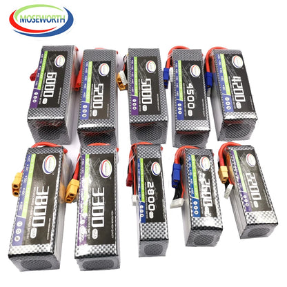 MOSEWORTH LiPo Battery 2S/3S/4S/6S 1300–6000mAh, 30C–60C, 7.4–22.2V for RC Drone, Airplane, Car, Helicopter