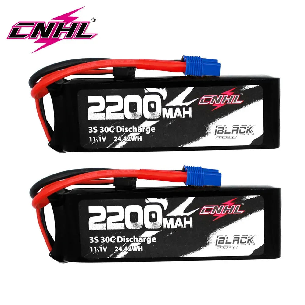 2PCS CNHL 3S 11.1V Lipo Battery, CNHL 2200mAh 3S 11.1V 30C LiPo battery with XT60 plug, part of the Black Series, designed for RC helicopters, airplanes, and FPV applications.