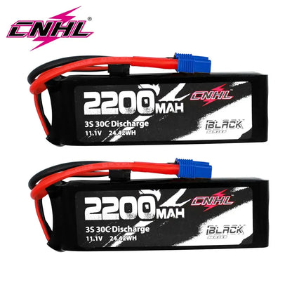 2PCS CNHL 3S 11.1V Lipo Battery, CNHL 2200mAh 3S 11.1V 30C LiPo battery with XT60 plug, part of the Black Series, designed for RC helicopters, airplanes, and FPV applications.