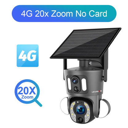 LS VISION 4K 8MP Solar Camera - 20X Optical Zoom Dual Screen WiFi 4G Sim PTZ Dual PIR Detection Humanoid Auto Tracking CCTV Camera