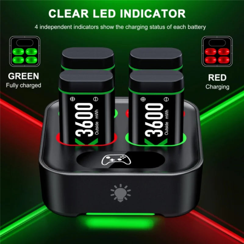 Rechargeable Battery, Rechargeable batteries with LED indicators for Xbox controllers