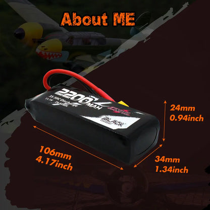 2PCS CNHL 3S 11.1V Lipo Battery, 2200mAh 3S 11.1V LiPo battery with 30C/40C/70C discharge rates, ideal for high-performance RC aircraft requiring reliable power and extended flight time.