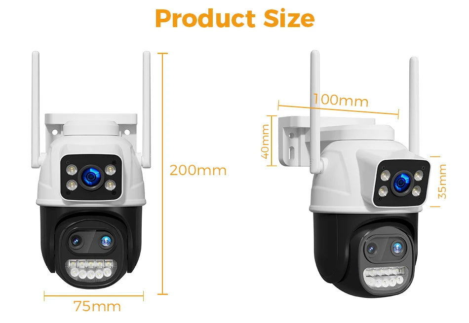 Hiseeu 9MP Camera, Measuring 400mm x 200mm x 75mm in size.