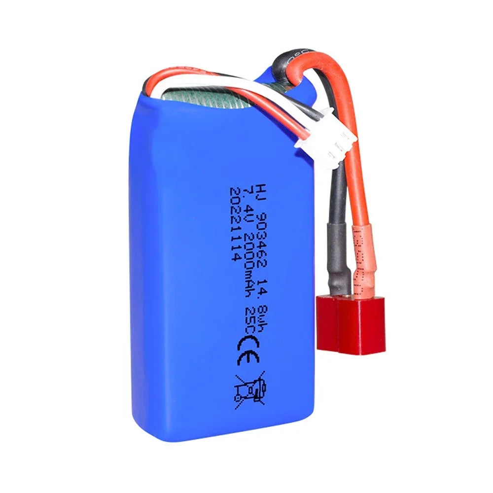7.4V 2000mAh 903462 2S Lipo Battery for 144001 12428 12423 FT009 RC Car & Speedboat Spare Parts Upgrade