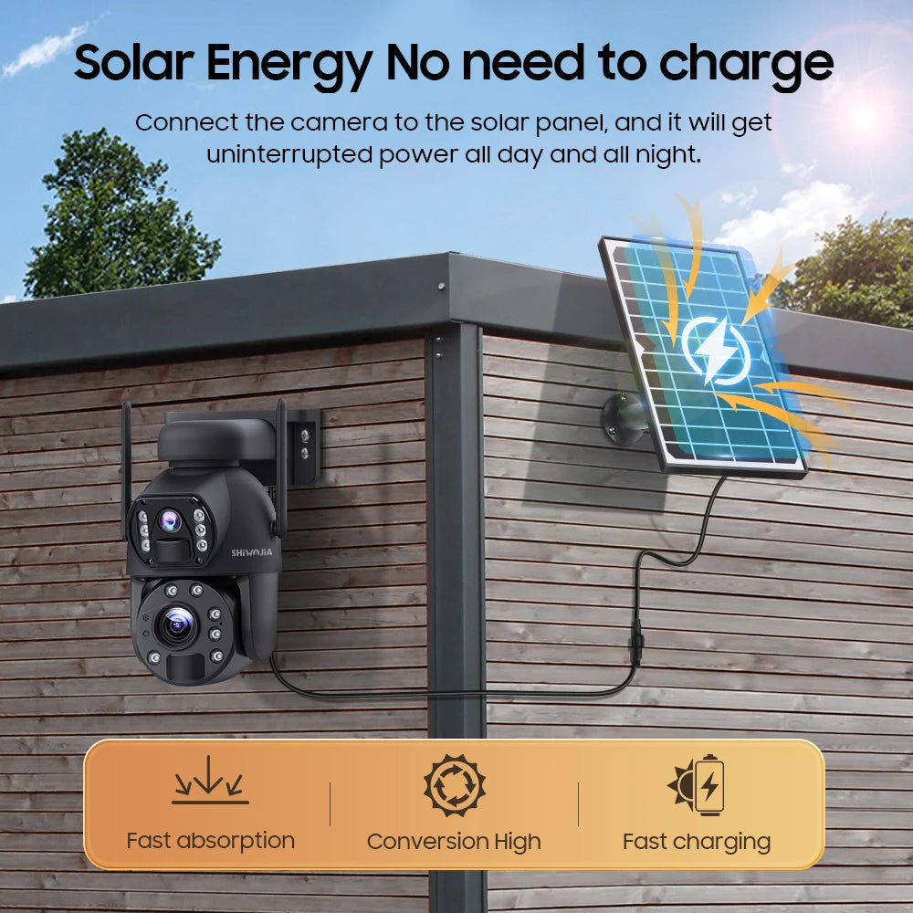 SHIWOJIA 4K 8MP 4G Solar Camera, Solar Energy No need to charge connect the camera to the solar panel, and it will uninterrupted power