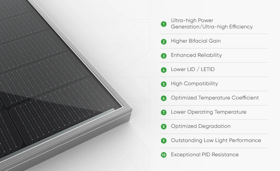 High-performance solar panel features enhanced power, efficiency, and reliability.