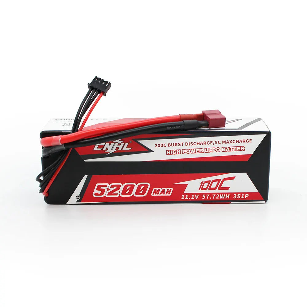 CNHL Lipo Battery, CNHL 5200mAh 11.1V 3S1P LiPo battery with 100C continuous, 200C burst, Deans T plug, ideal for high-power RC applications.