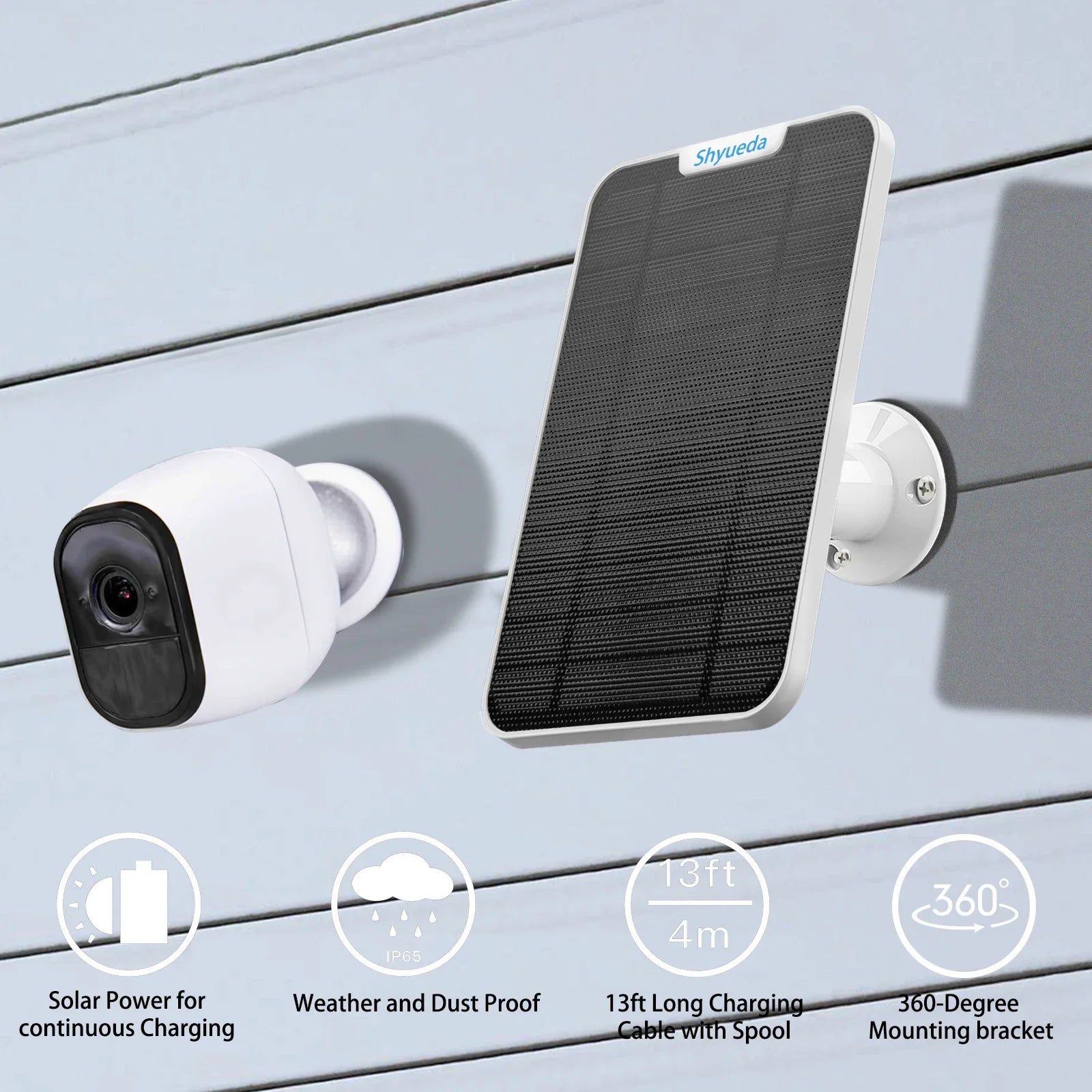 Solar Panel, Outdoor solar charger for Arlo Pro 2 camera with weather-resistant design and continuous charging system.