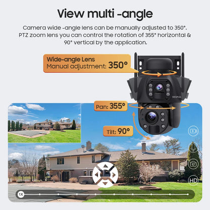 SHIWOJIA 4K 8MP 4G Solar Camera, wide-angle lens can be manually adjusted to 350*, PTZ zoom lens you can control