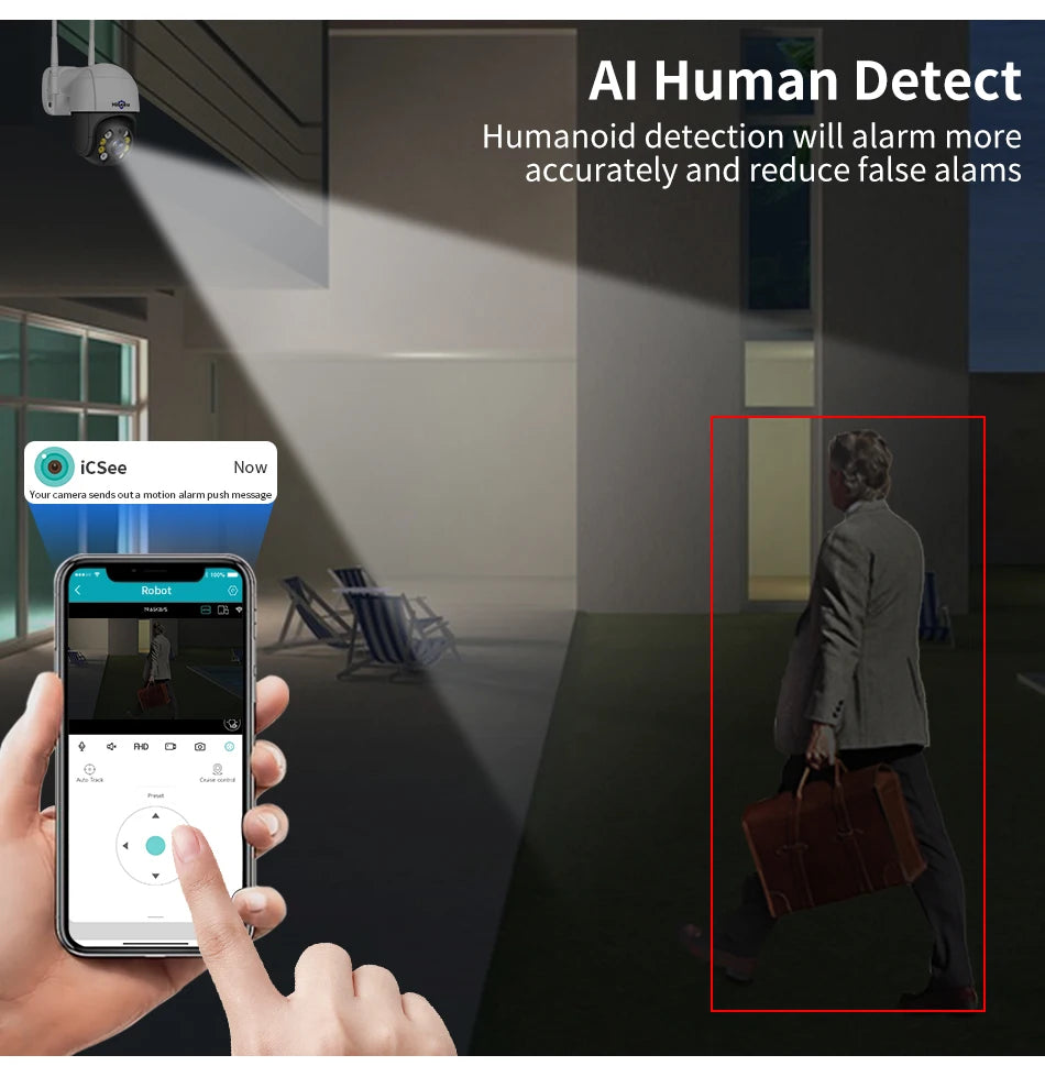 Hiseeu 4K 8MP Smart Wifi PTZ Camera, Intelligent motion detection system uses AI to accurately detect humanoids and reduce false alarms.