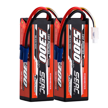 SUNPADOW Lipo Battery 5300mAh 2S/3S/4S 7.4V/11.1V/14.8V 100C, EC5/T Plug, 2 Packs for RC Car Plane Truck Boat