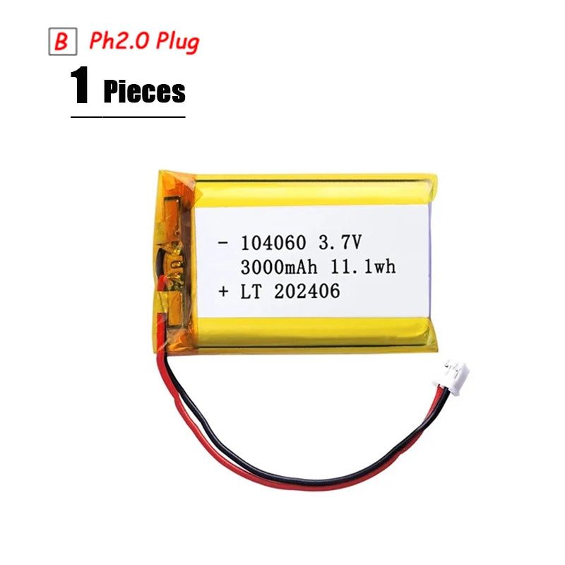 L7ADFJ 3.7V Lipo Battery, 3000mAh Li-Polymer Pouch, PH 2.0 2‑pin Plug, 1S1P, Protective Board, CE RoHS KC
