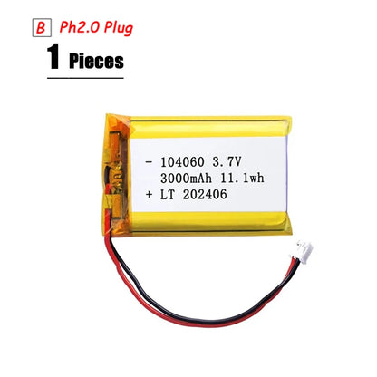 L7ADFJ 3.7V Lipo Battery, 3000mAh Li-Polymer Pouch, PH 2.0 2‑pin Plug, 1S1P, Protective Board, CE RoHS KC