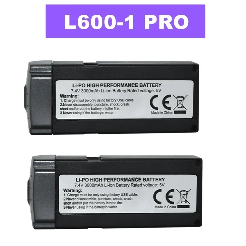 7.4V 3000mAh Li-Po battery; use only factory USB cable. Avoid damage, fire, or water. CE certified. Made in China.