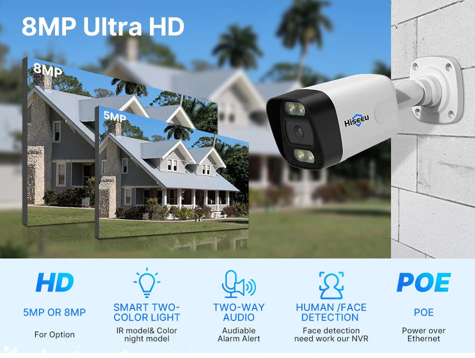 Hiseeu 4K 8MP Camera, High-resolution camera with advanced features for clear, detailed imaging.