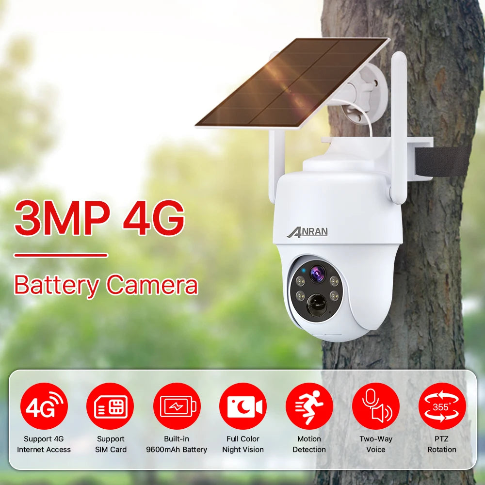 ANRAN G1 2K 3MP Solor Security Camera, 3MP 4G ANRAN Battery Camera 4G 355 Support 4G Support Built-