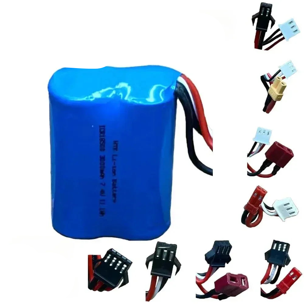 7.4V 3000mAh 2S1P 18500 Lipo Battery Pack with T, SM-2P/3P/4P, JST, XT30 for Electric RC Boat & Toy Car