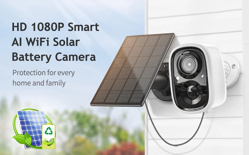 Techage 2MP Solar Camera, HD 1080P Smart Al WiFi Solar Battery Camera Protection for every home and