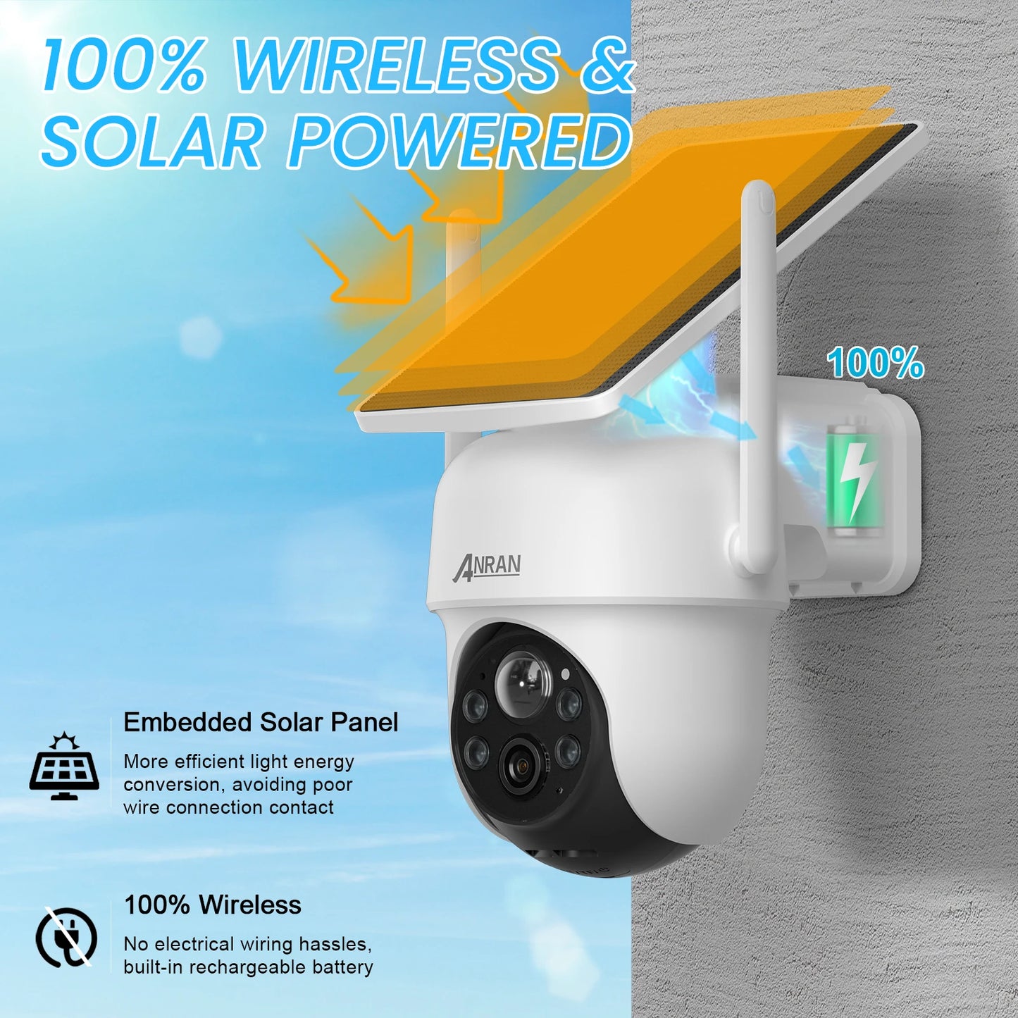 ANRAN Q4 2K 4MP Solar Battery Camera, 100% WIRELESS & SOLAR POWERED 100%6 Anran Embe