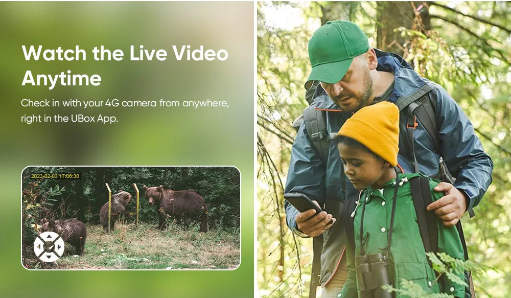 LS VISION 4MP 4G SIM Solar Trail Camera, Monitor live footage anytime, anywhere via the UBox app, keeping you connected to your outdoor space.